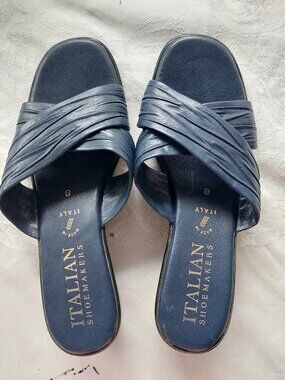 Italian Shoemakers Women's 8 Kenny Wedge Sandals Navy Made In Italy